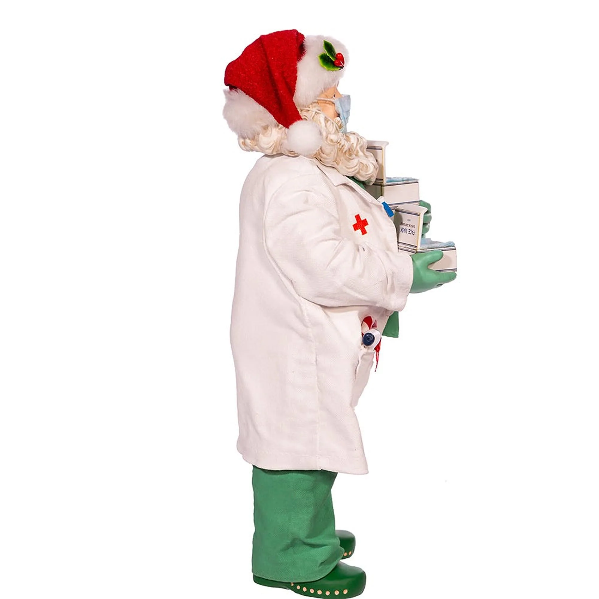 Kurt Adler 10.5-Inch Fabriche Santa Doctor in Scrubs Holding Boxes Of Masks, Multi-color, (FA0144) - Image 4